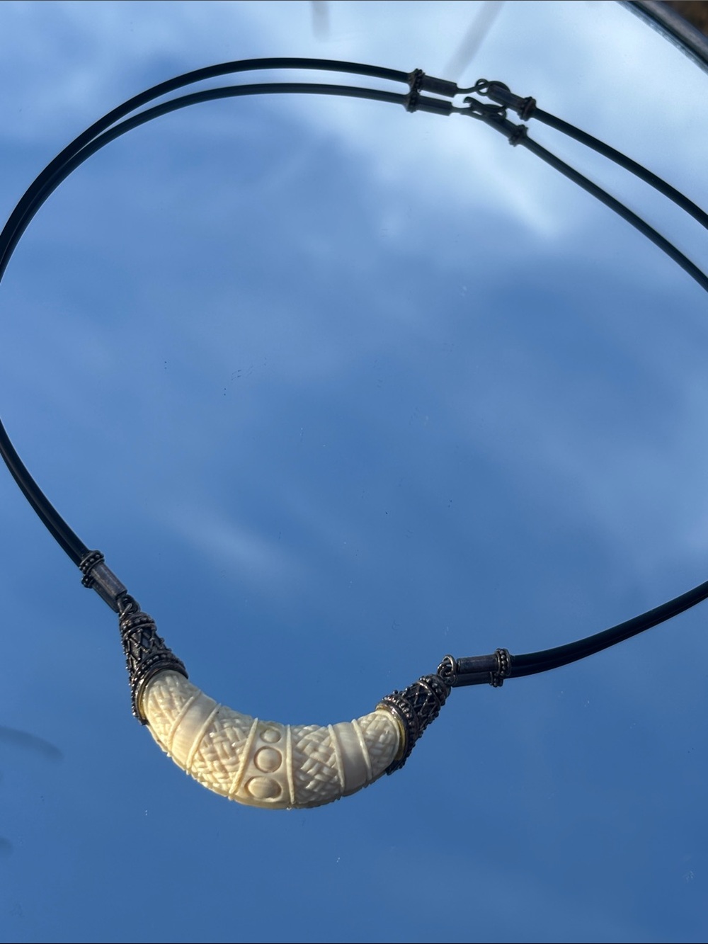 Handcrafted Carved Bone Pendant Necklace Sterling Silver Details